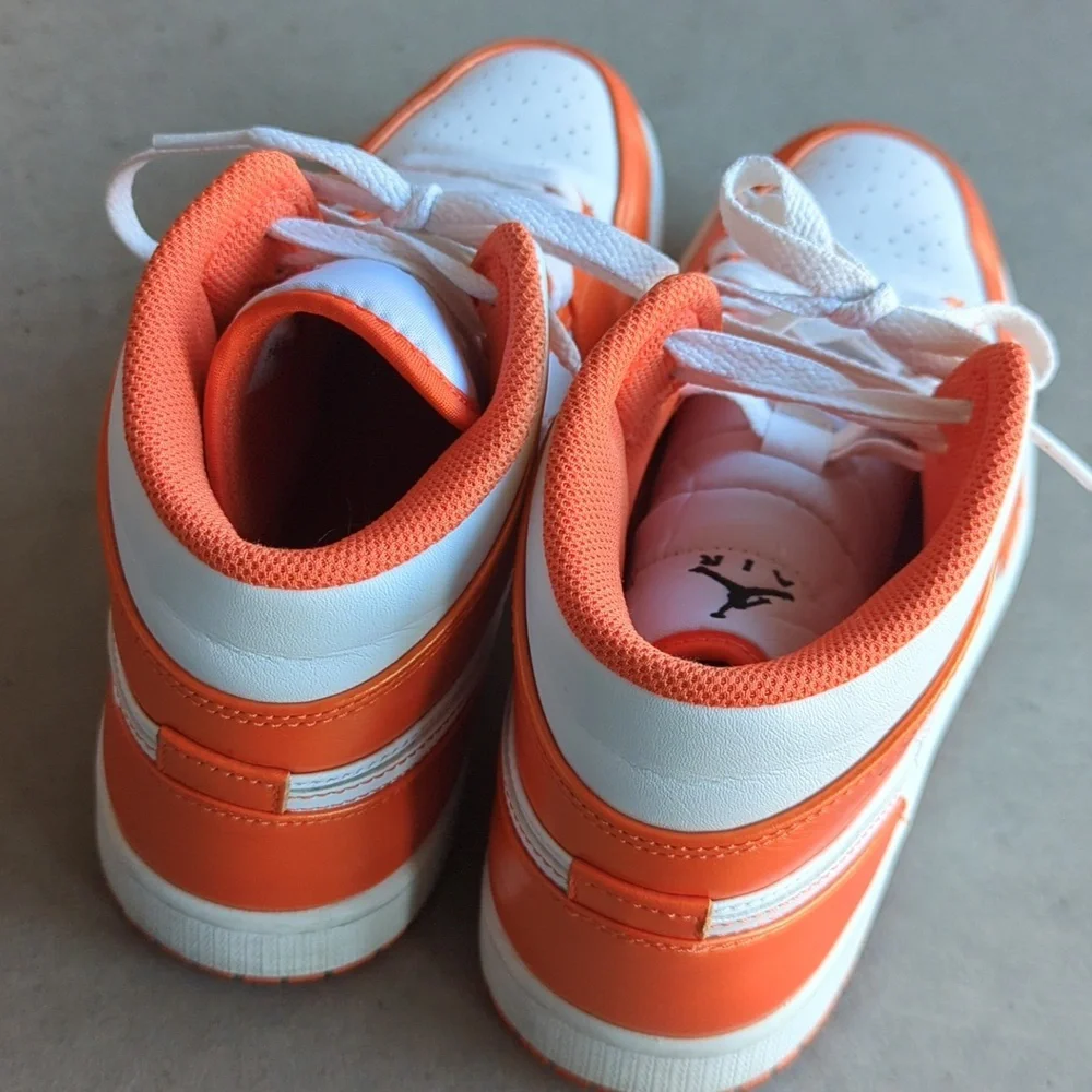 Nike Jordan 1 Mid SE‎ Metallic Electro Orange & White Sneakers Size 8